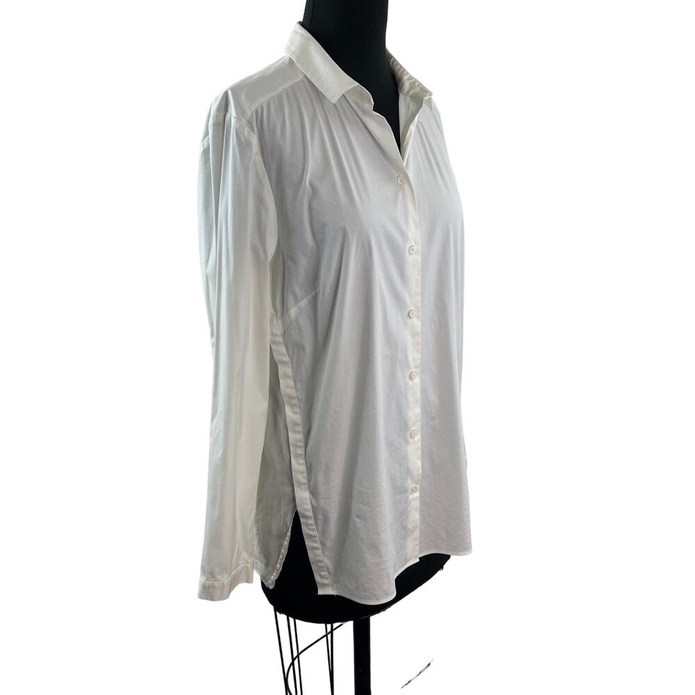 Lafayette 148 White Top Collared Pleated Long Sleeve Classic Button-Up Size 12